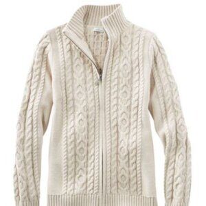 LL Bean Double L Sweater Mock Neck Cable Zip Cardigan in Stone size L